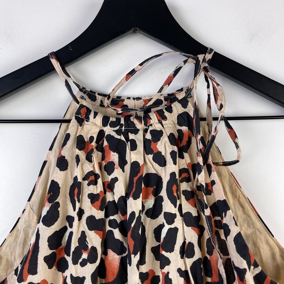 NWT Urban Outfitters Womens (S) Tiered Halter Leopard Print Romper Beige Cotton - Picture 6 of 11